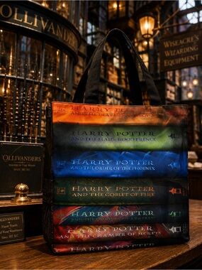 Harry Potter Book Spine Tote Bag Deathly Hallows Half Blood Prince Book Bag